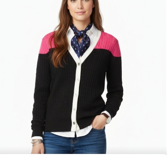 Ralph Lauren Sweaters - Lauren Ralph Lauren Elegant Black and Pink Women's Cardigan Sweater Sz S
